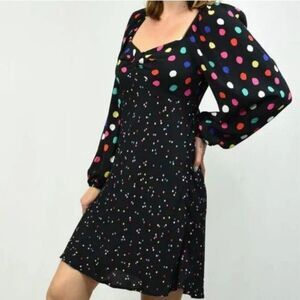 Rixo for Target Polkadot Swing Dress SZ 8 Retro Puff Sleeve Sweetheart Neckline